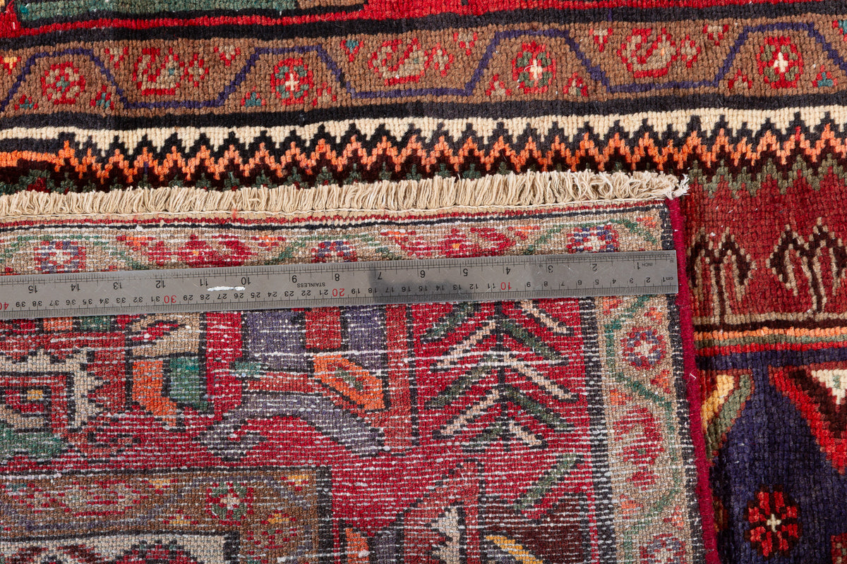 Rare Semi-Antique Rust Red, Navy Blue, Beige Central Medallion Hand-Knotted Area Rug – 6' 9" x 4' 7" (207 x 140 cm)