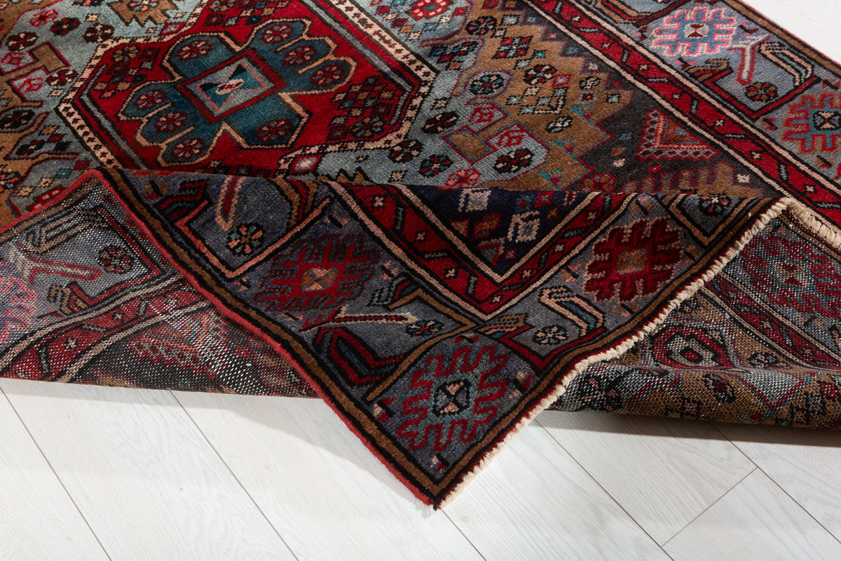 Rare Vintage Brown, Turquoise Blue Allover Geometric Hand-Knotted Area Rug – 7' 2" x 4' 6" (219 x 136 cm)