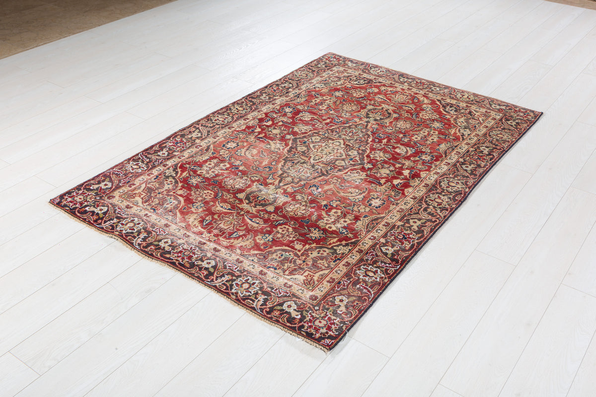 Rare Antique Red Floral Medallion Hand-Knotted Area Rug – 6' 2" x 4' 1" (189 x 125 cm)