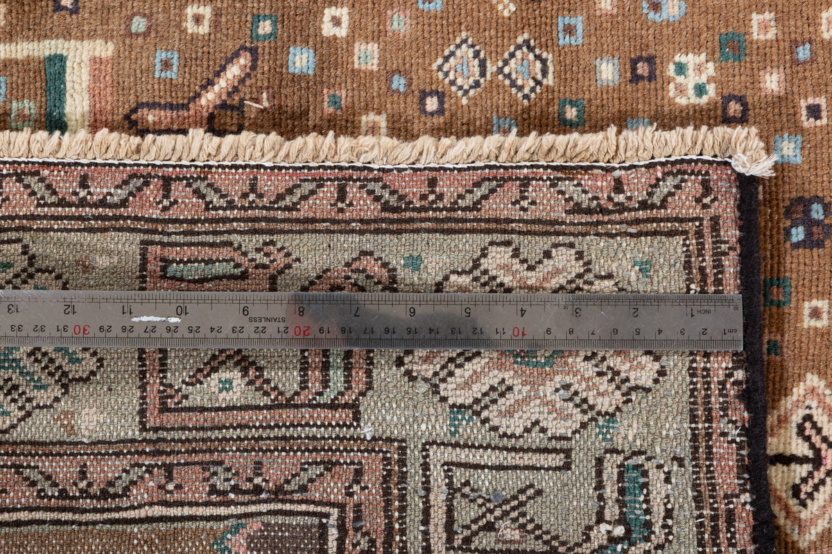 Vintage Brown, Beige, Light Blue Geometric Medallion Hand-Knotted Area Rug – 6' 4" x 3' 5" (193 x 103 cm)
