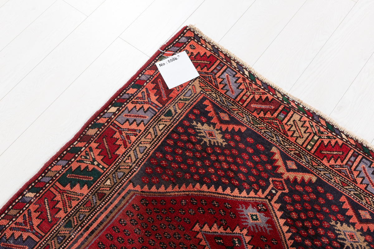 Vintage Rust Red, Salmon Pink Triple Diamond Medallion Hand-Knotted Area Rug – 6' 6" x 3' 8" (198 x 112 cm)