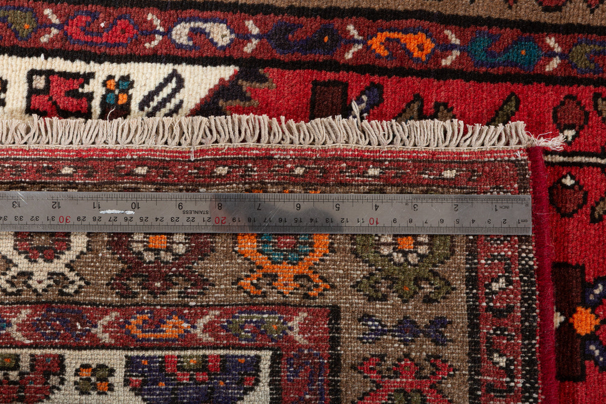 Tapis vintage rouge et brun à médaillon géométrique – 6' 1" x 3' 1" (185 x 95 cm)