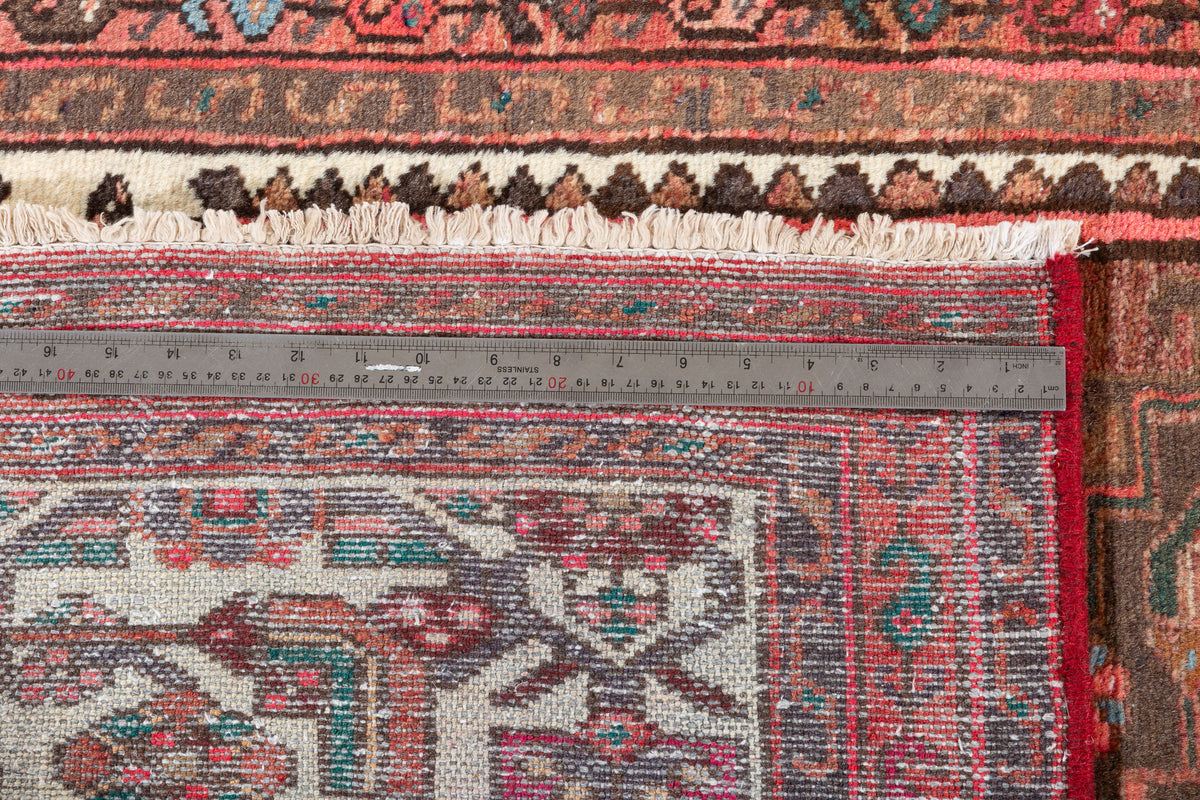 Semi-Antique Faded Rust Red Allover Botanical Geometric Hand-Knotted Area Rug – 6' 8" x 3' 3" (202 x 98 cm)