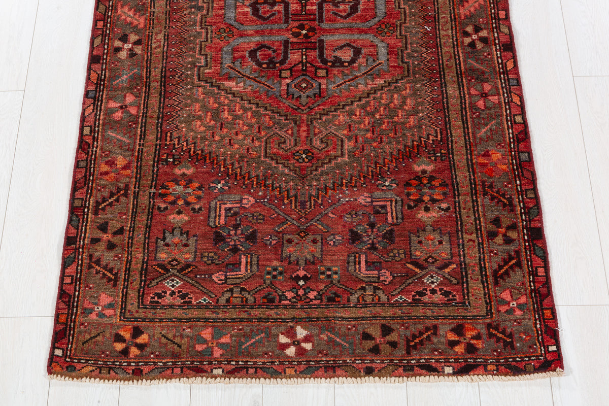 Semi-Antique Faded Rust Red Central Medallion Hand-Knotted Area Rug – 6' 2" x 3' 5" (187 x 103 cm)
