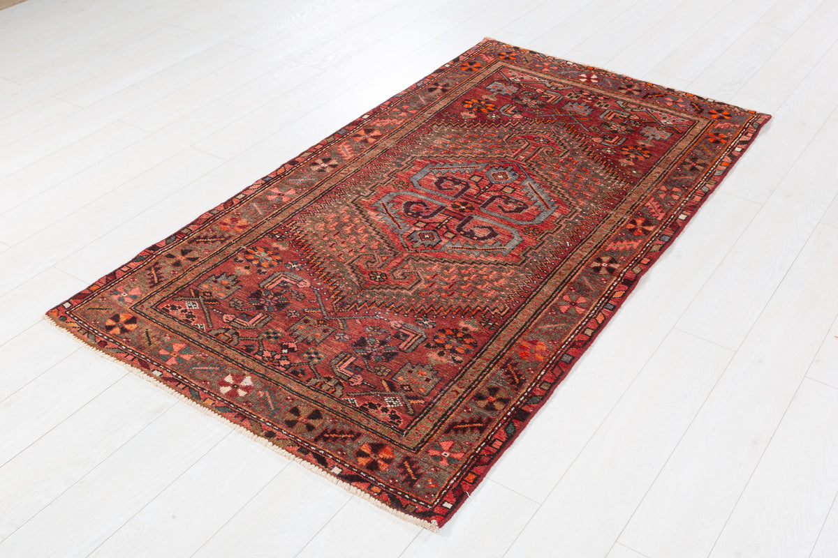 Semi-Antique Faded Rust Red Central Medallion Hand-Knotted Area Rug – 6' 2" x 3' 5" (187 x 103 cm)