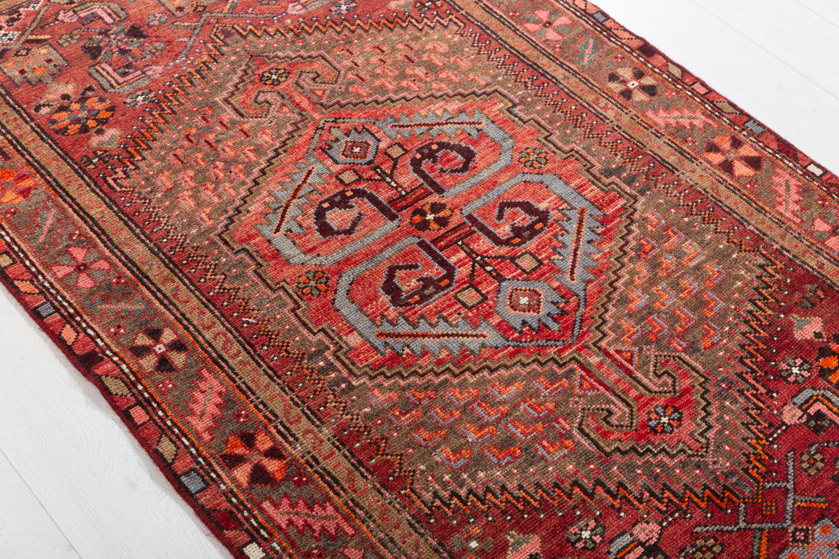 Semi-Antique Faded Rust Red Central Medallion Hand-Knotted Area Rug – 6' 2" x 3' 5" (187 x 103 cm)