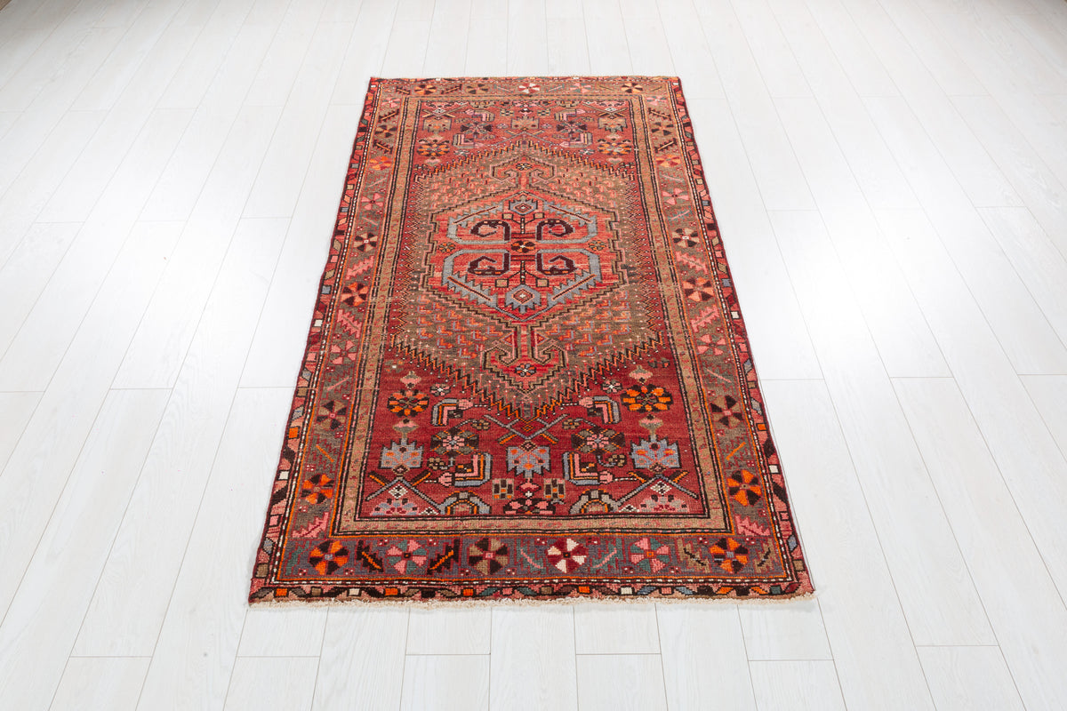 Semi-Antique Faded Rust Red Central Medallion Hand-Knotted Area Rug – 6' 2" x 3' 5" (187 x 103 cm)