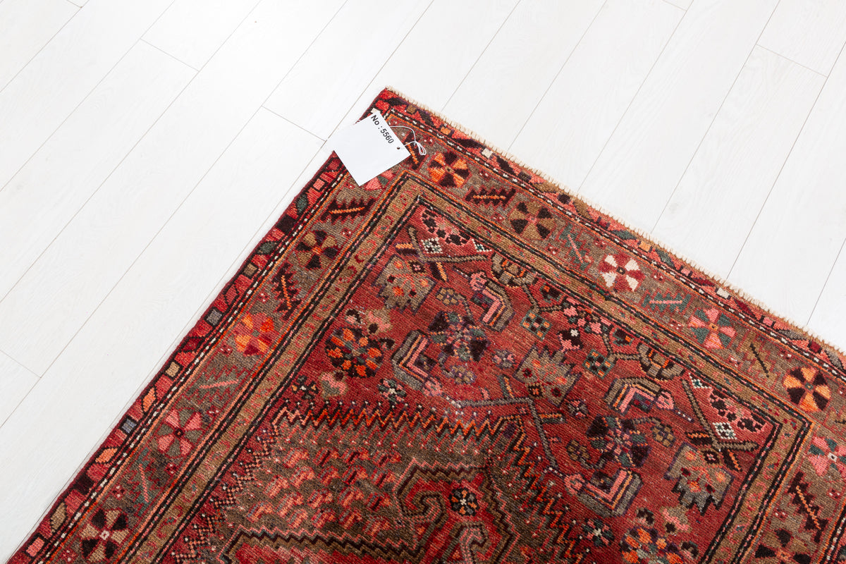 Semi-Antique Faded Rust Red Central Medallion Hand-Knotted Area Rug – 6' 2" x 3' 5" (187 x 103 cm)