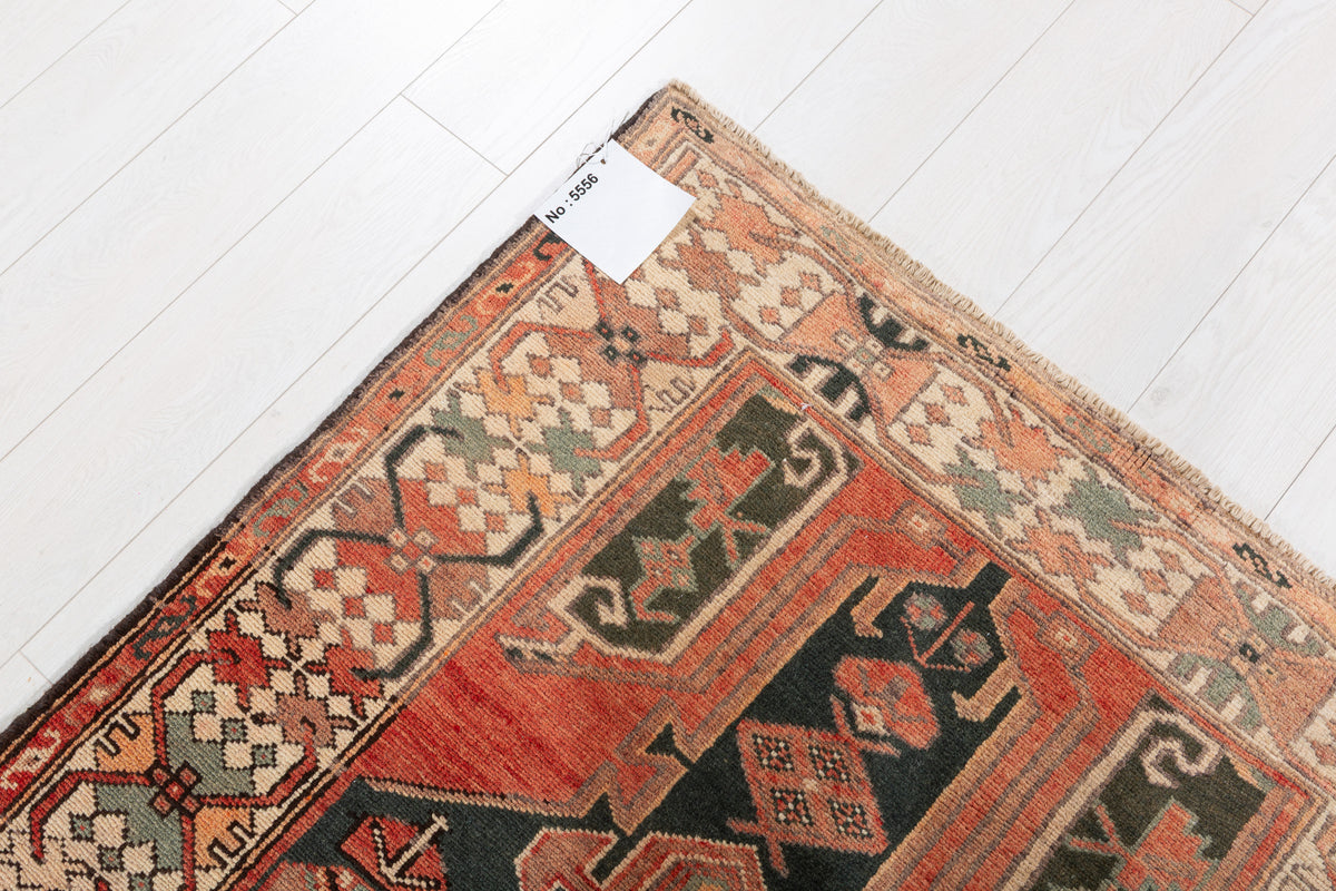 Rare Semi-Antique Faded Charcoal Black and Red Pictorial Geometric Hand-Knotted Area Rug – 6' 10" x 3' 5" (208 x 104 cm)