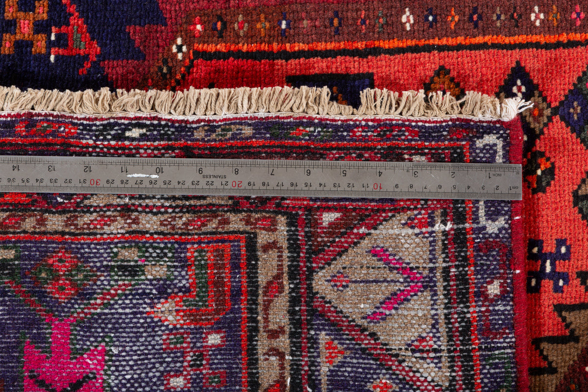 Vintage Coral Red, Navy Blue Medallion Geometric Area Rug – 6' 11" x 3' 7" (212 x 109 cm)
