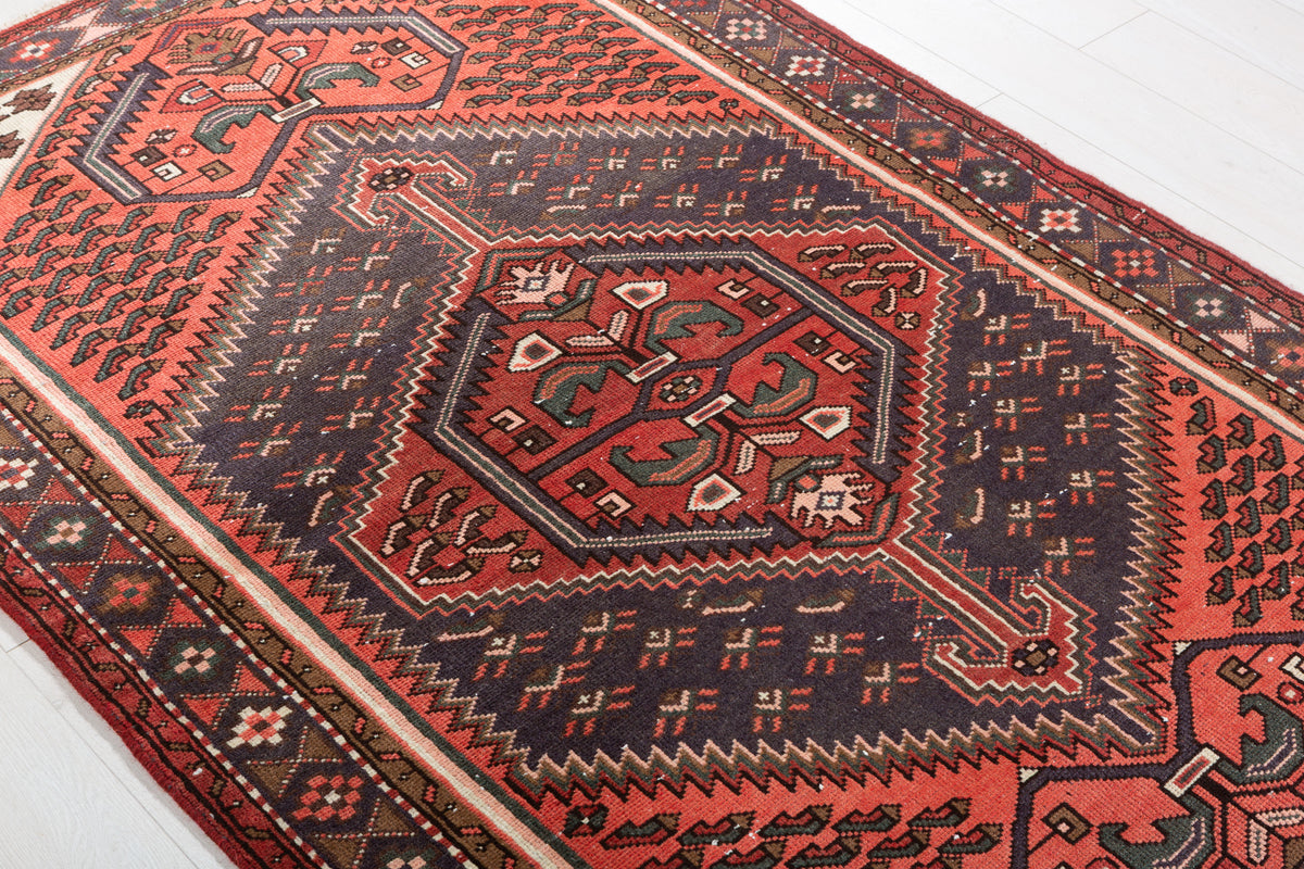 Vintage Bright Rust Red Central Medallion Hand-Knotted Area Rug – 6' 4" x 4' 0" (192 x 123 cm)