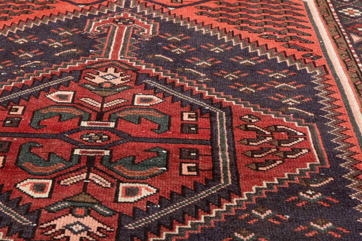 Vintage Bright Rust Red Central Medallion Hand-Knotted Area Rug – 6' 4" x 4' 0" (192 x 123 cm)