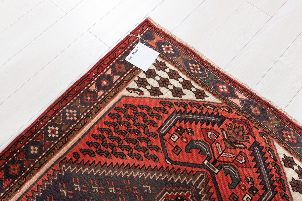 Vintage Bright Rust Red Central Medallion Hand-Knotted Area Rug – 6' 4" x 4' 0" (192 x 123 cm)