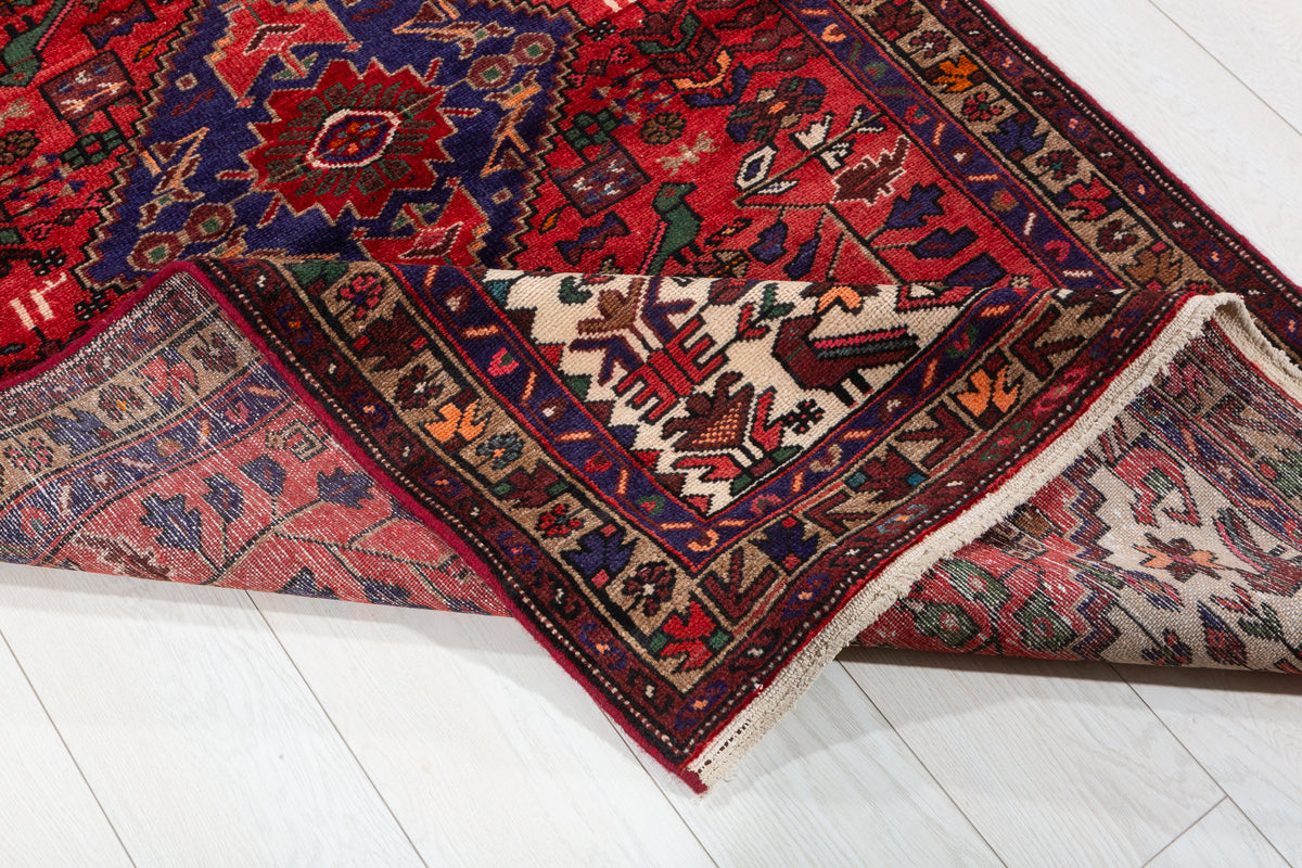 Vintage Red, Brown, Navy Blue Allover Geometric Hand-Knotted Area Rug – 6' 3" x 3' 3" (191 x 100 cm)