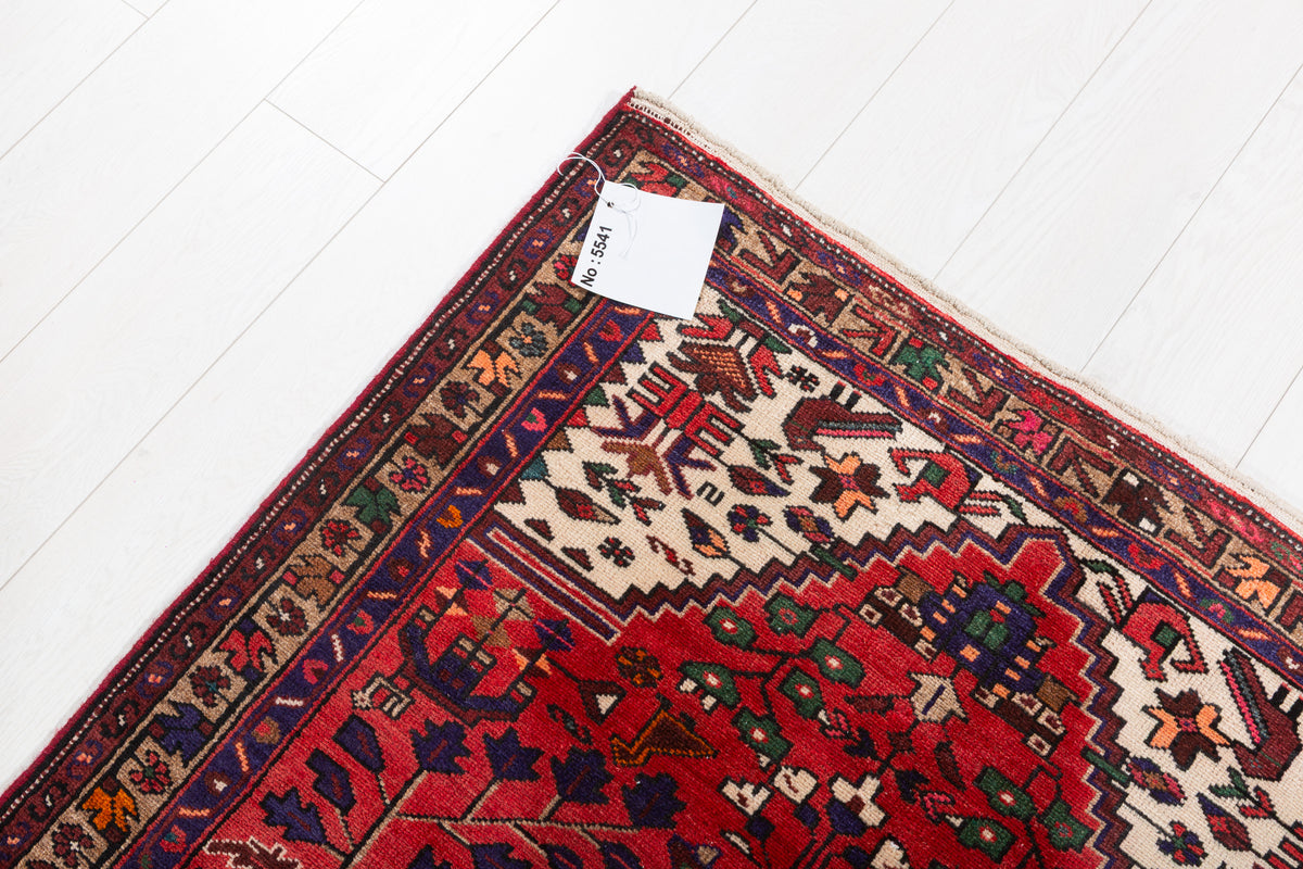 Vintage Red, Brown, Navy Blue Allover Geometric Hand-Knotted Area Rug – 6' 3" x 3' 3" (191 x 100 cm)