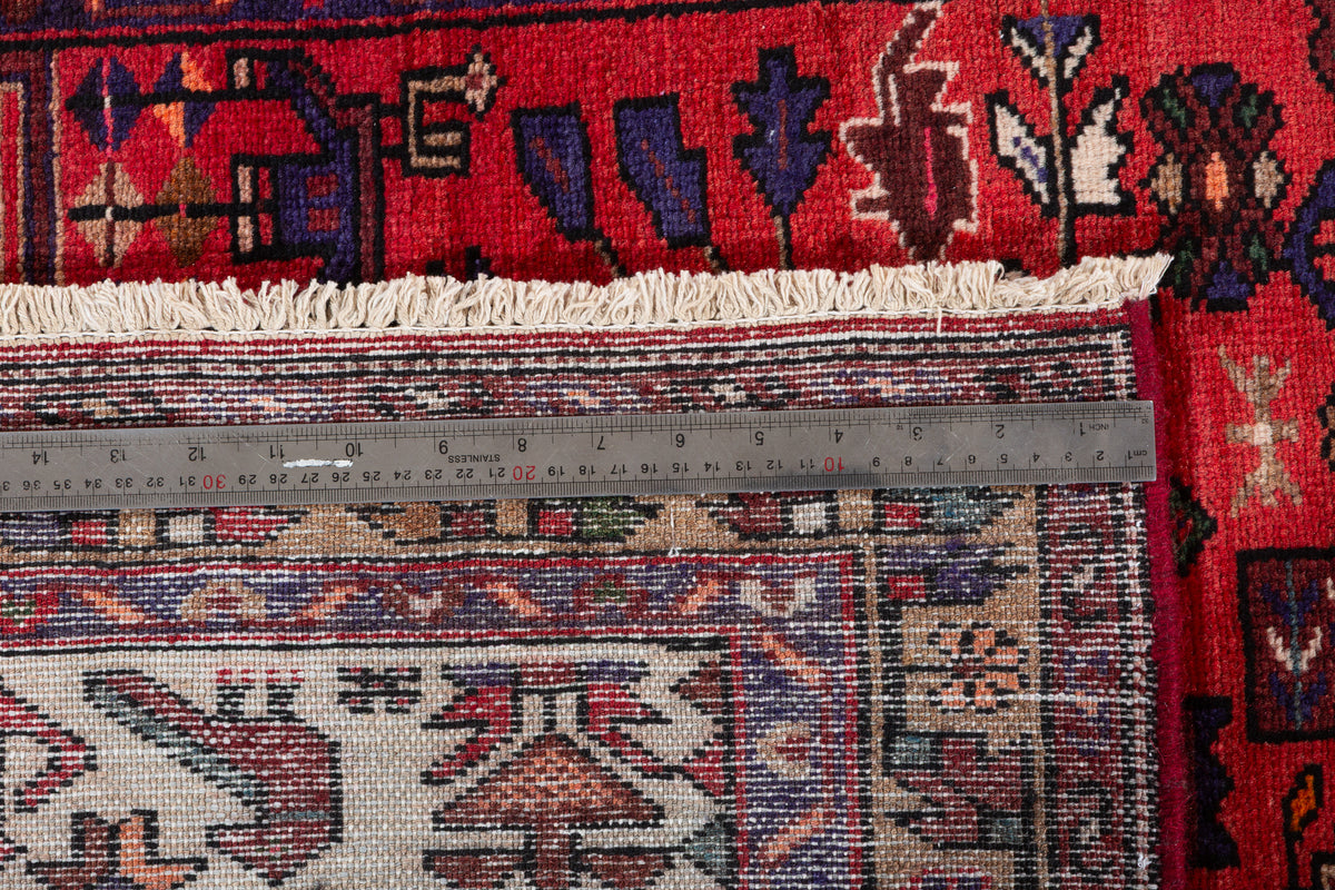 Vintage Red, Brown, Navy Blue Allover Geometric Hand-Knotted Area Rug – 6' 3" x 3' 3" (191 x 100 cm)
