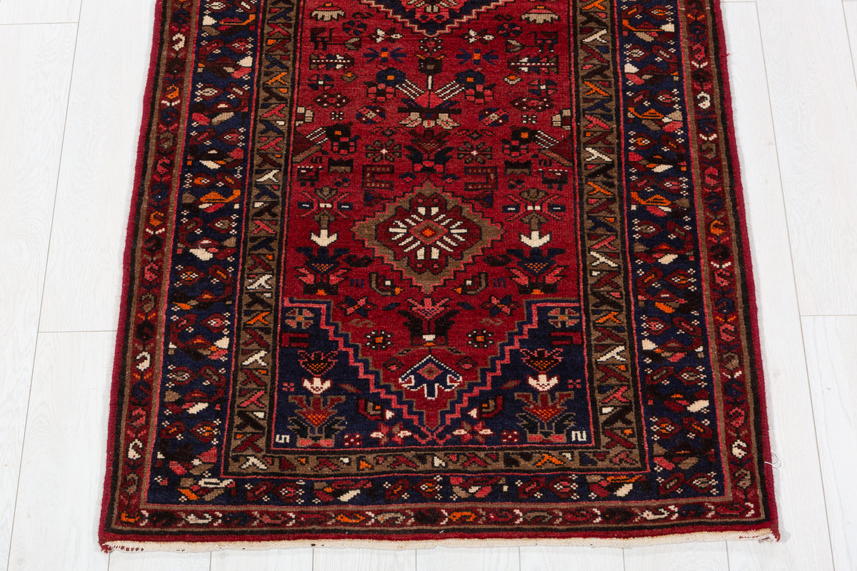 Vintage Red and Navy Blue Allover Medallion Hand-Knotted Area Rug – 6' 4" x 3' 2" (194 x 97 cm)