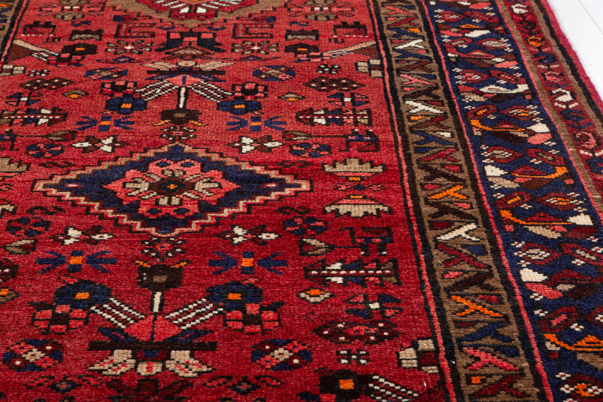 Vintage Red and Navy Blue Allover Medallion Hand-Knotted Area Rug – 6' 4" x 3' 2" (194 x 97 cm)