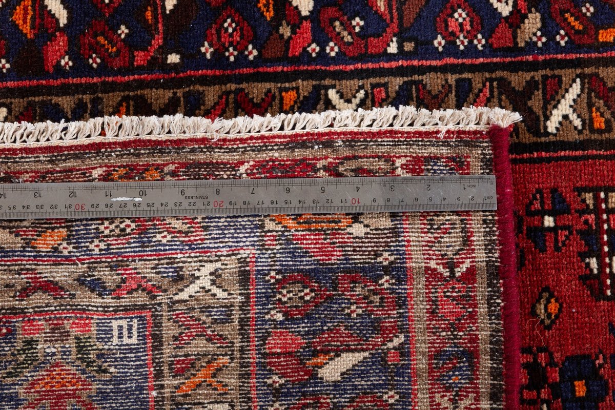 Vintage Red and Navy Blue Allover Medallion Hand-Knotted Area Rug – 6' 4" x 3' 2" (194 x 97 cm)