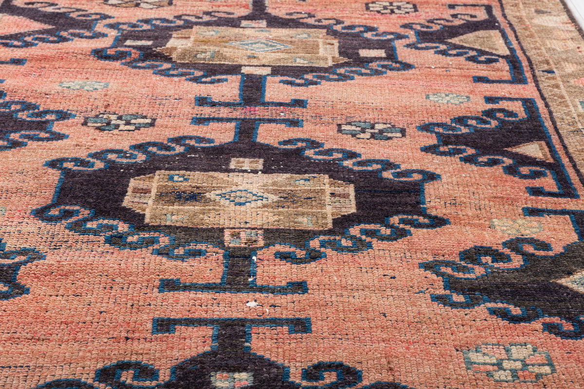 Antique Faded Peach Allover Vine Hand-Knotted Area Rug – 7' 1" x 3' 5" (217 x 103 cm)