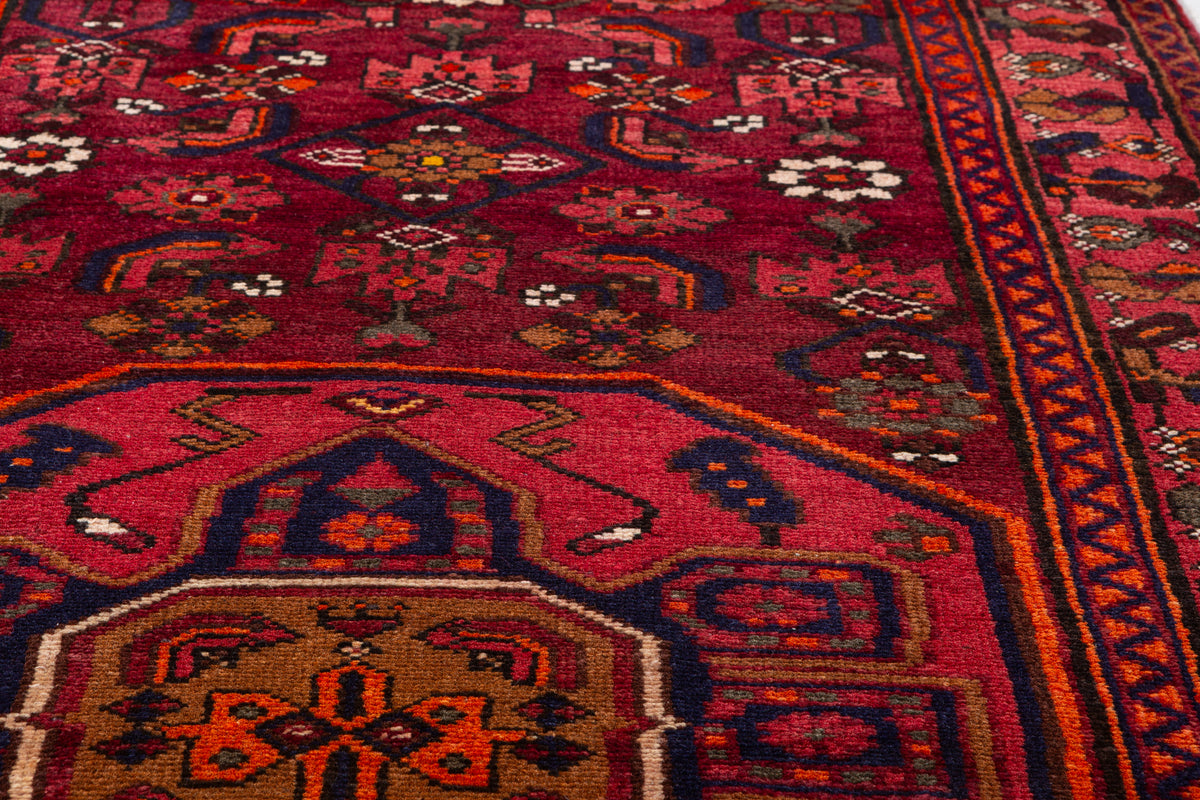 Vintage Burgundy Geometric Medallion Area Rug – 6' 3" x 3' 5" (190 x 105 cm)