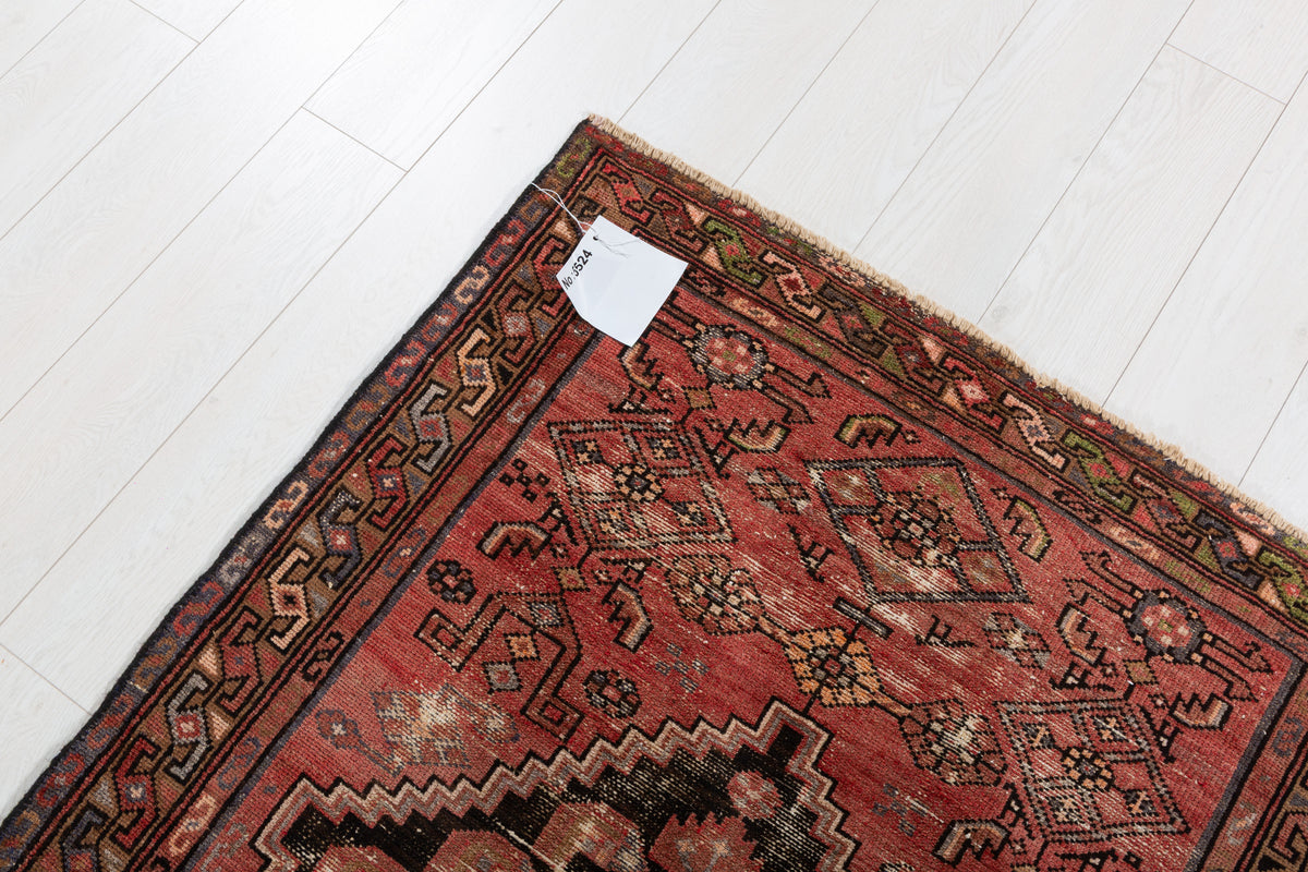 Antique Distressed Brick Red and Black Medallion Hand-Knotted Area Rug – 6' 6" x 3' 3" (197 x 100 cm)