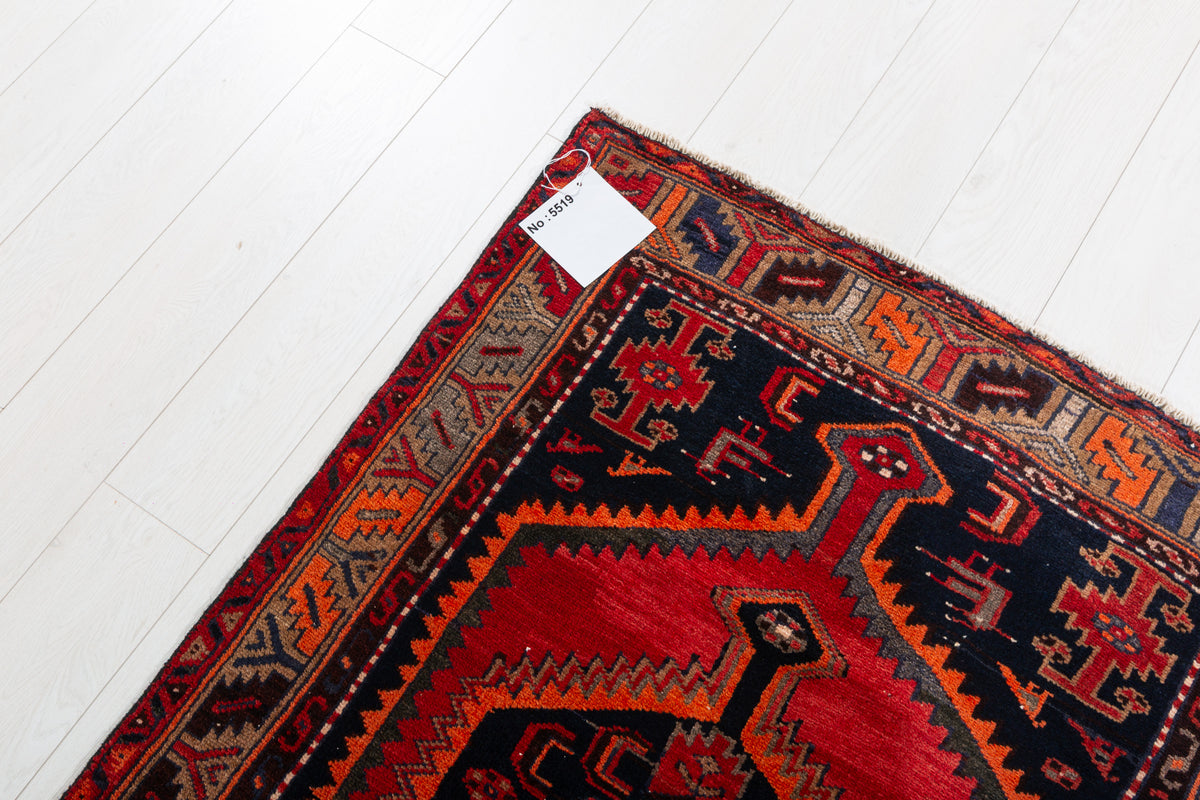 Vintage Red and Brown Medallion Hand-Knotted Area Rug – 6' 8" x 3' 3" (204 x 100 cm)