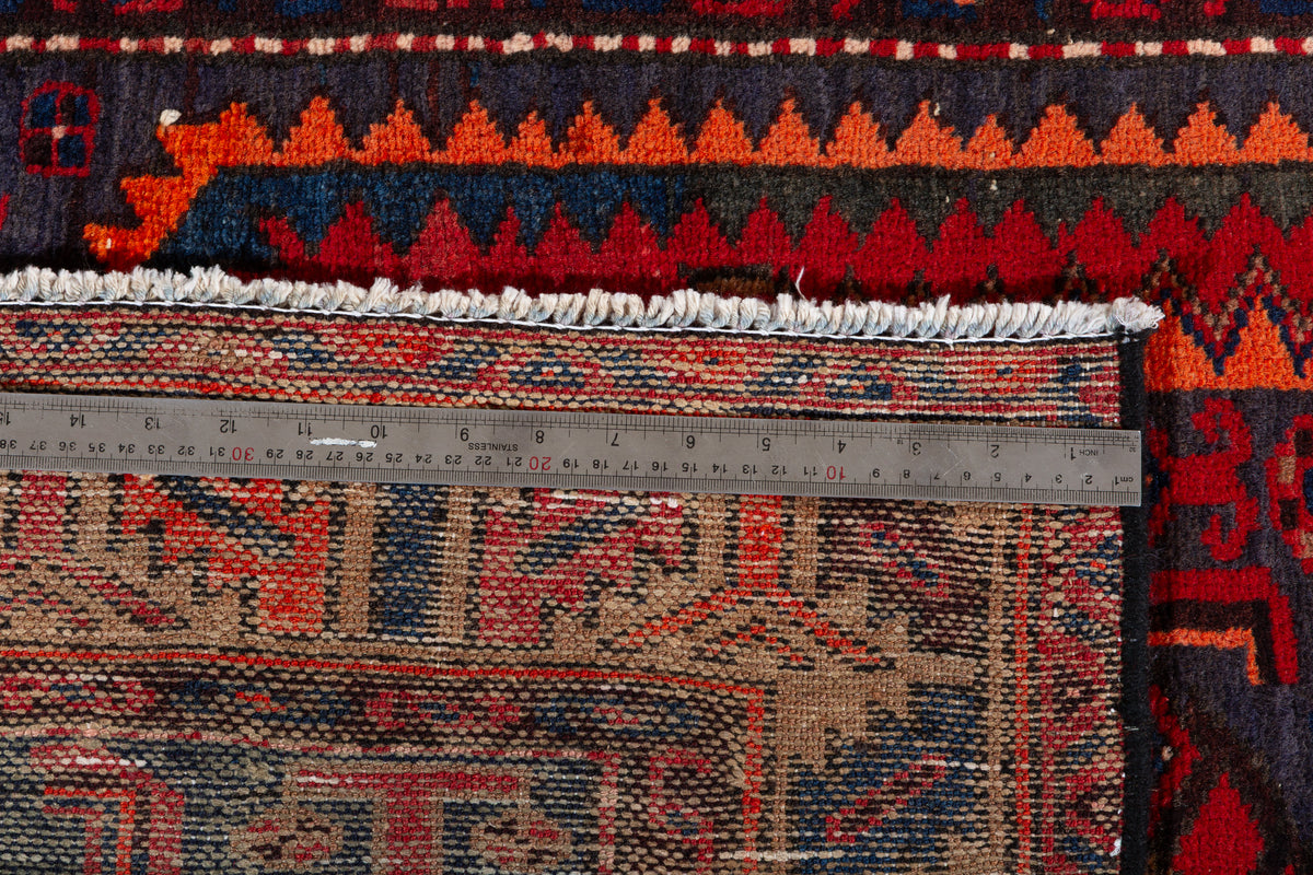 Vintage Red and Brown Medallion Hand-Knotted Area Rug – 6' 8" x 3' 3" (204 x 100 cm)
