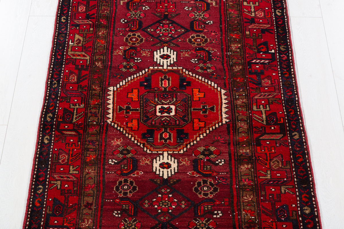 Vintage Burgundy Small Medallion Allover Hand-Knotted Area Rug – 6' 10" x 3' 5" (208 x 104 cm)