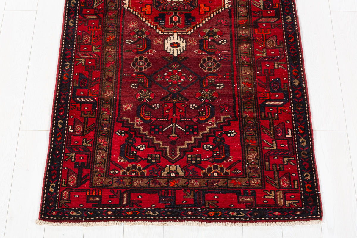 Vintage Burgundy Small Medallion Allover Hand-Knotted Area Rug – 6' 10" x 3' 5" (208 x 104 cm)