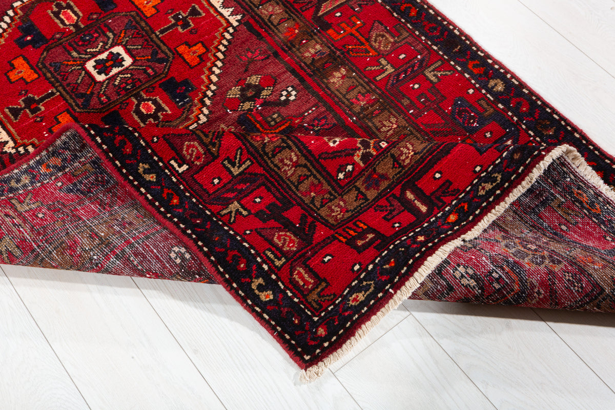 Vintage Burgundy Small Medallion Allover Hand-Knotted Area Rug – 6' 10" x 3' 5" (208 x 104 cm)