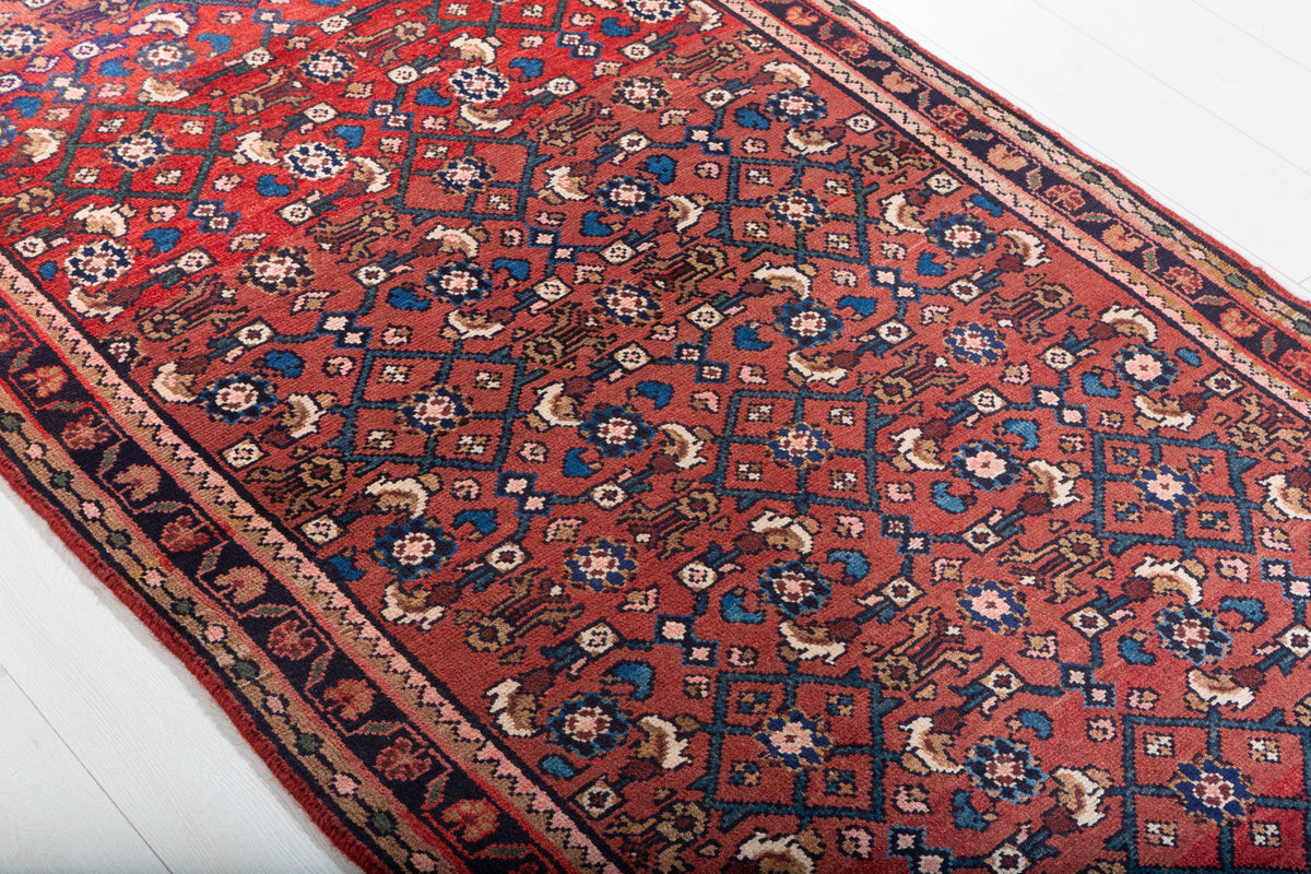 Vintage Rust Red Allover Diamond Lattice Hand-Knotted Area Rug – 7' 2" x 3' 5" (219 x 105 cm)