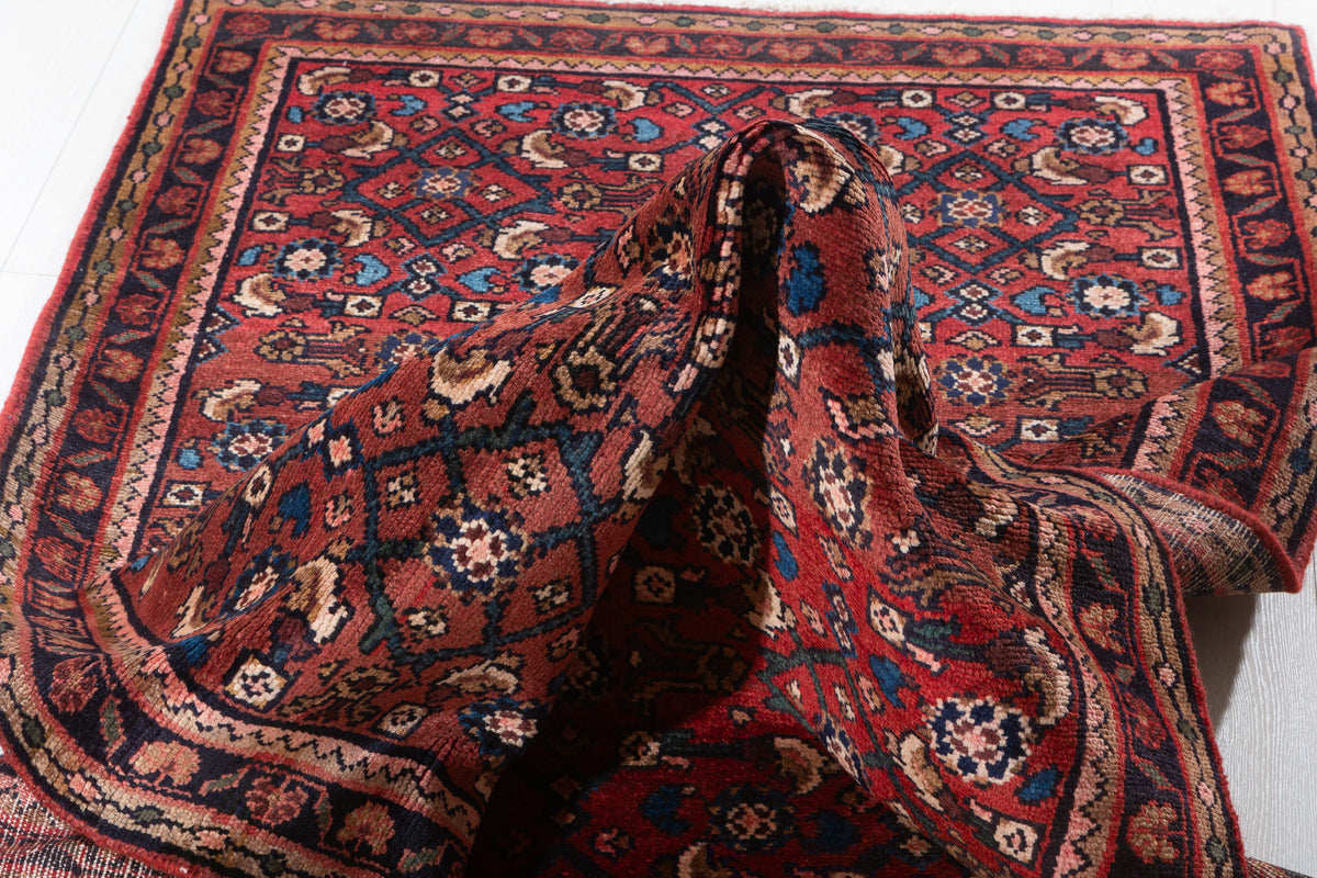 Vintage Rust Red Allover Diamond Lattice Hand-Knotted Area Rug – 7' 2" x 3' 5" (219 x 105 cm)