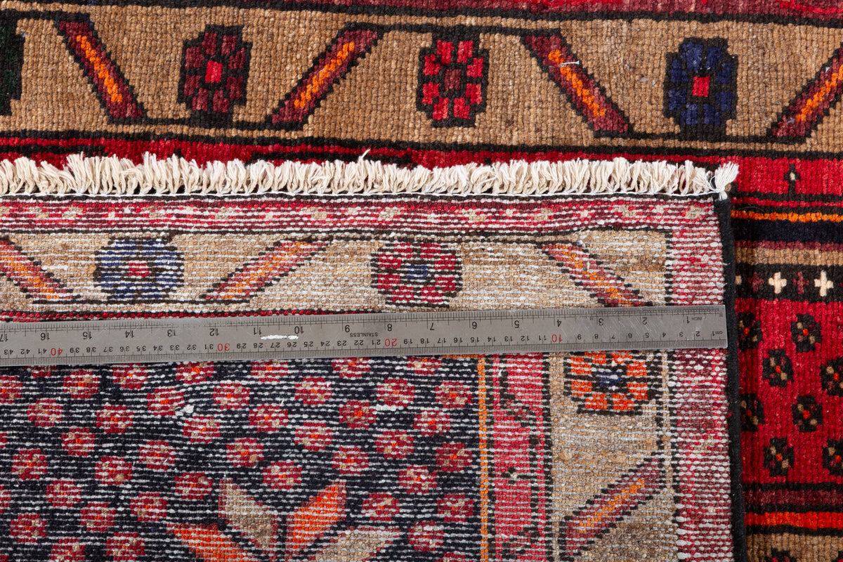 Vintage Red and Brown Allover Geometric Hand-Knotted Area Rug – 6' 6" x 3' 5" (198 x 104 cm)