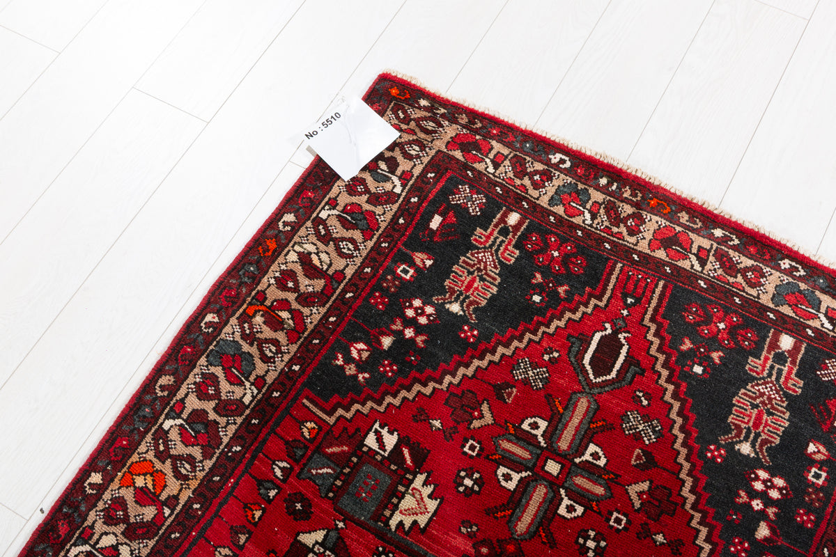 Vintage Red and Brown Diamond medallion Hand-Knotted Area Rug – 6' 6" x 3' 3" (199 x 100 cm)