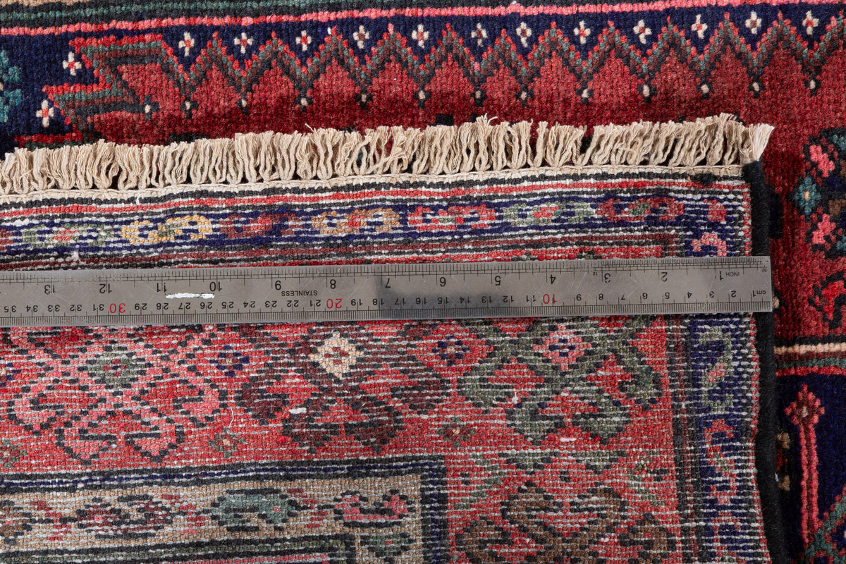 Vintage Rust Red and Navy Blue Medallion Hand-Knotted Area Rug – 6' 9" x 3' 5" (205 x 104 cm)