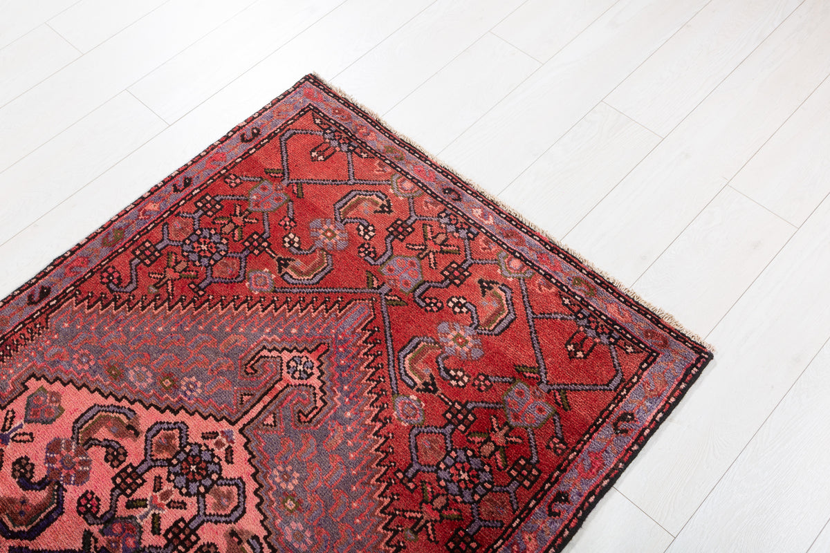 Vintage Rust Red and Pink Ornate Medallion Hand-Knotted Area Rug – 6' 1" x 3' 2" (186 x 96 cm)
