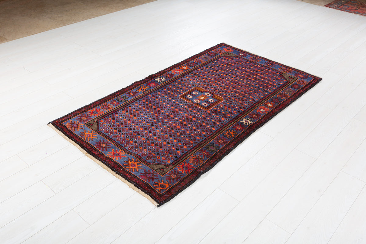 Tapis vintage bleu royal à motif intégral Lattice – 6' 4" x 3' 5" (192 x 104 cm)