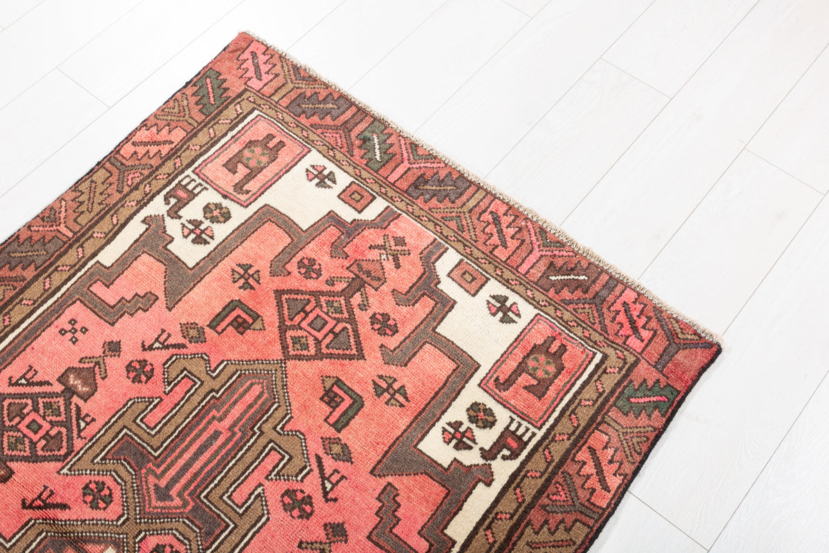 Tapis vintage délavé pêche Tribal à motif géométrique – 6' 0" x 3' 2" (183 x 97 cm)