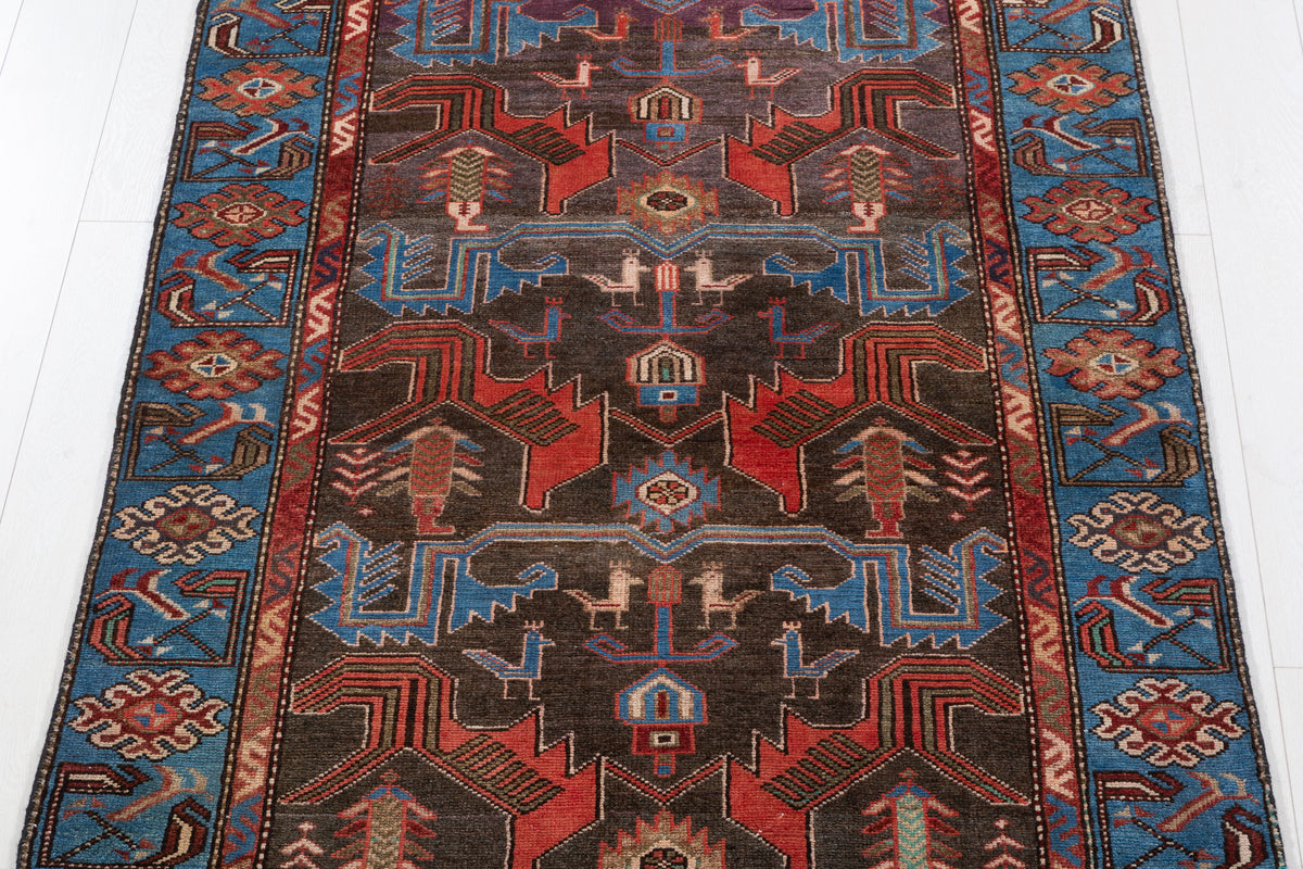 Vintage Charcoal Black and Blue Allover Geometric Hand-Knotted Area Rug – 6' 0" x 3' 10" (183 x 118 cm)