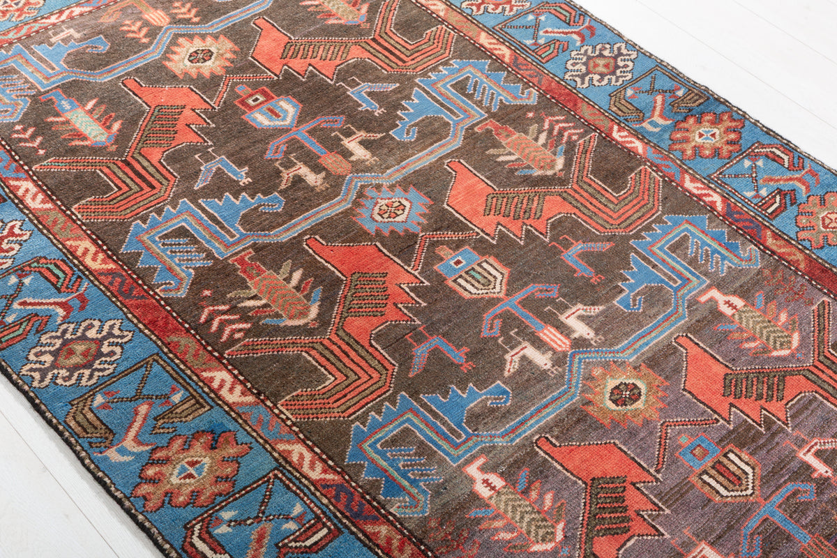 Vintage Charcoal Black and Blue Allover Geometric Hand-Knotted Area Rug – 6' 0" x 3' 10" (183 x 118 cm)