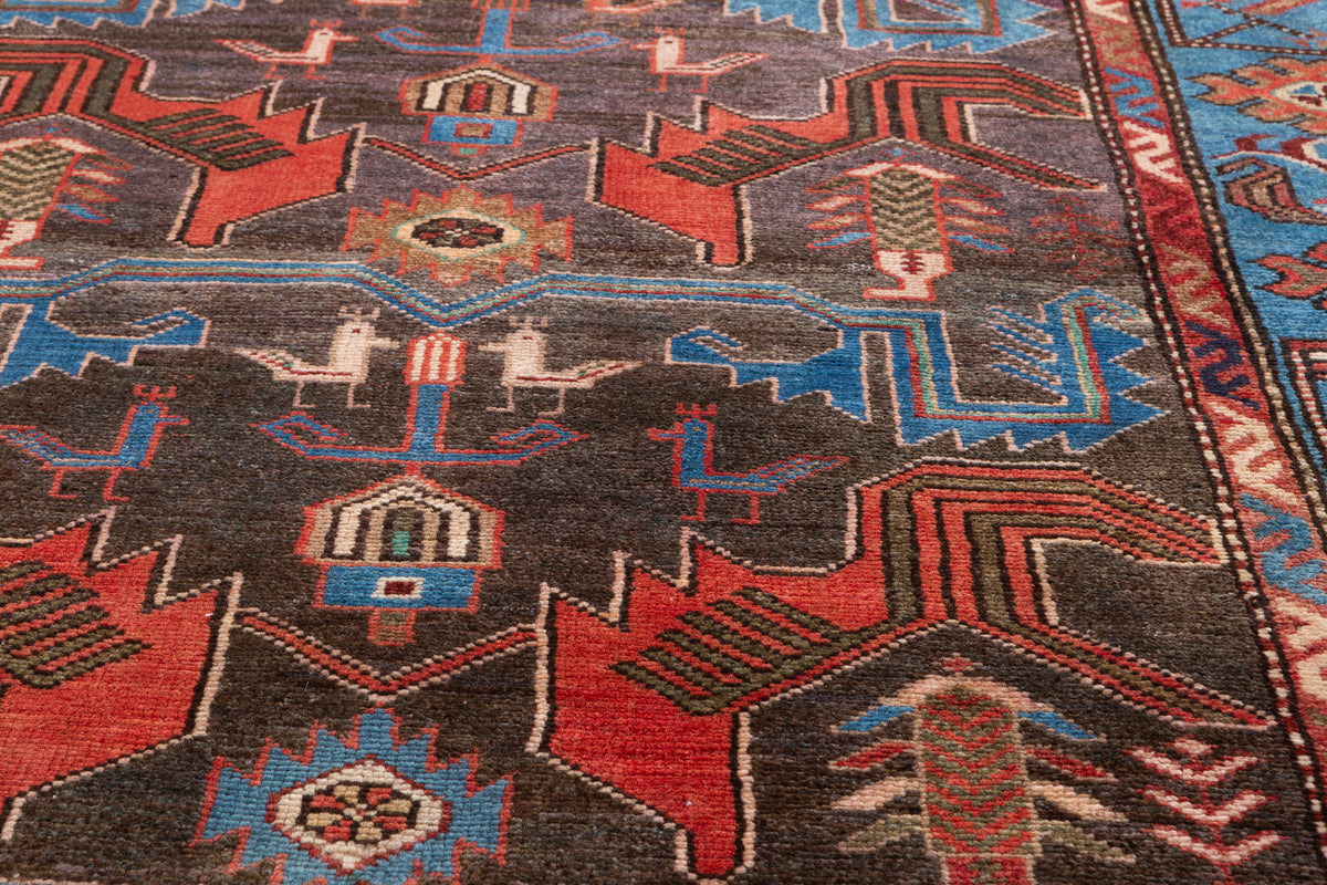Vintage Charcoal Black and Blue Allover Geometric Hand-Knotted Area Rug – 6' 0" x 3' 10" (183 x 118 cm)