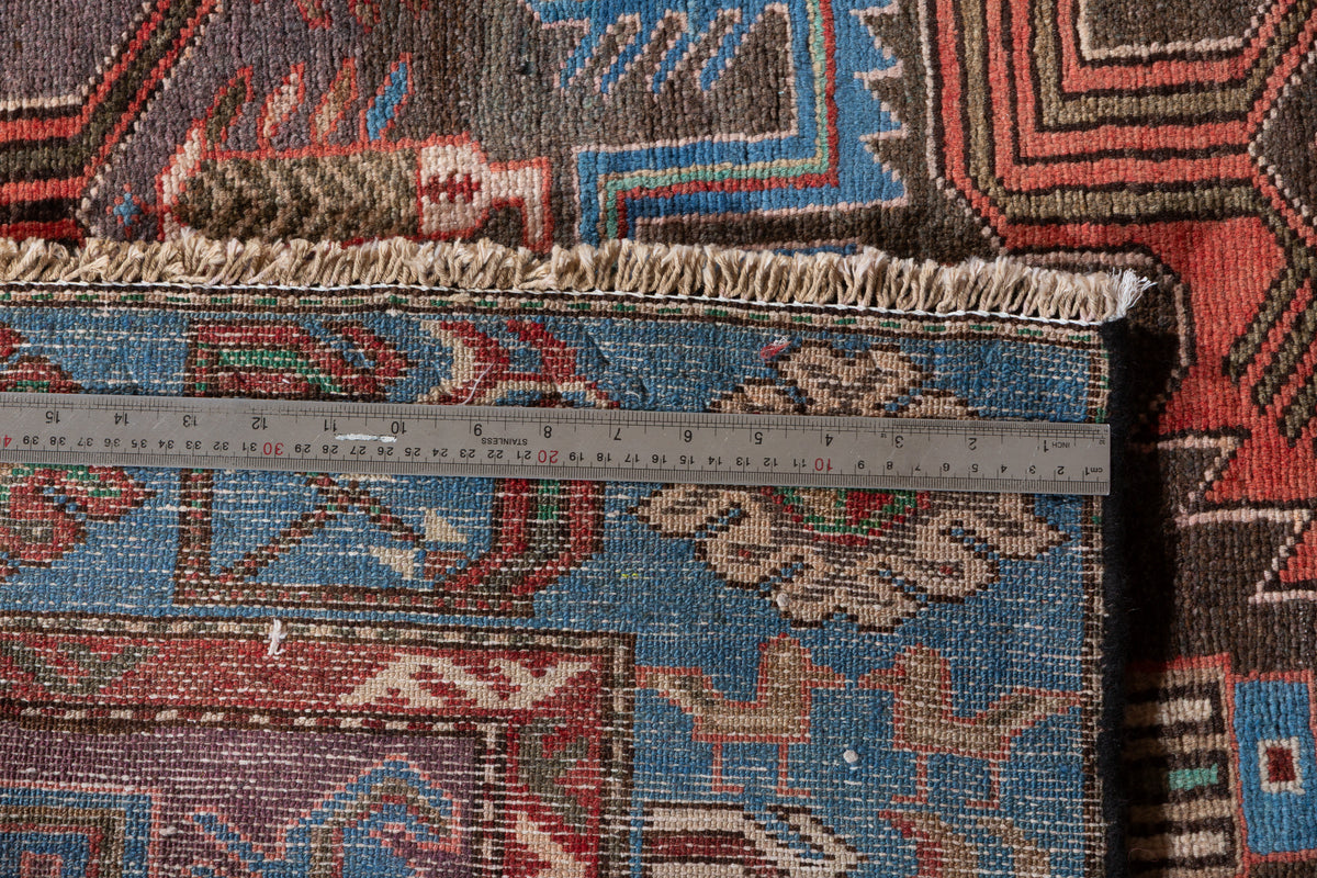 Vintage Charcoal Black and Blue Allover Geometric Hand-Knotted Area Rug – 6' 0" x 3' 10" (183 x 118 cm)
