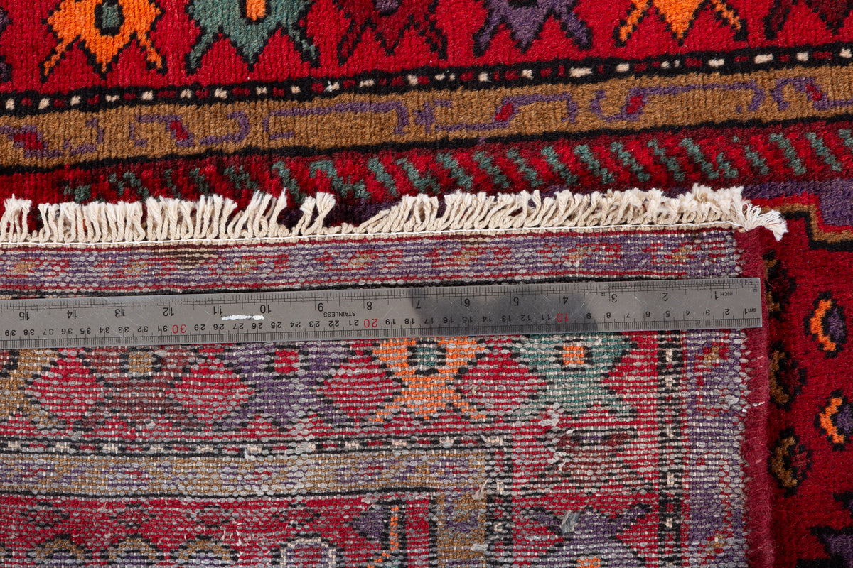 Vintage Red Geometric Medallion Hand-Knotted Area Rug – 6' 10" x 3' 5" (209 x 105 cm)