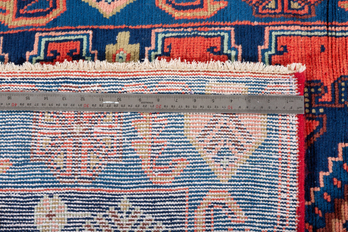 Tapis vintage orange et bleu Triple à médaillon géométrique – 6' 7" x 3' 7" (200 x 108 cm)