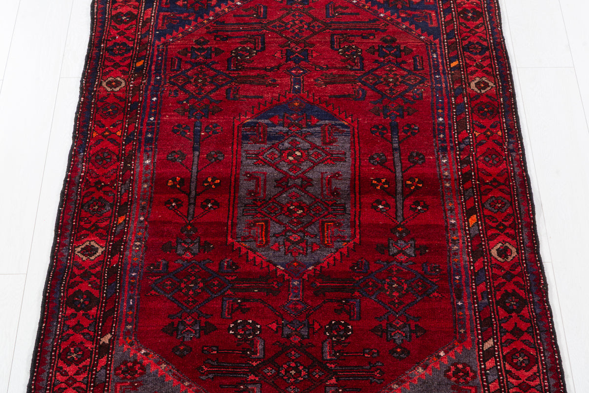 Vintage Red Tonal Central Medallion Hand-Knotted Area Rug – 6' 10" x 3' 7" (209 x 110 cm)