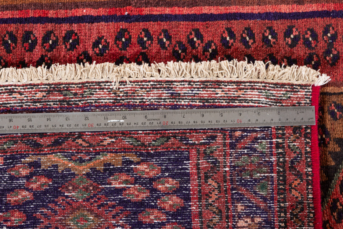 Vintage Rust Red and Navy Blue Elongated Medallion Hand-Knotted Area Rug – 5' 10" x 3' 7" (179 x 109 cm)