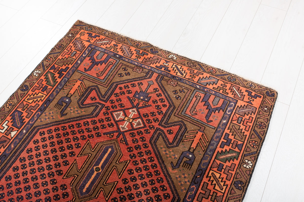 Vintage Brick Red Allover Lattice and Medallion Hand-Knotted Area Rug – 6' 11" x 3' 5" (210 x 104 cm)