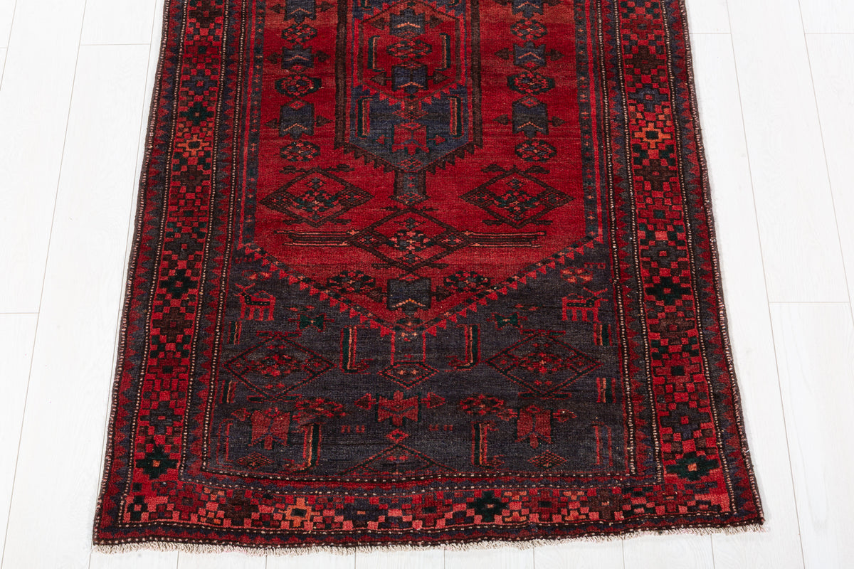 Vintage Faded Red Geometric Medallion Hand-Knotted Area Rug – 6' 5" x 3' 6" (195 x 106 cm)