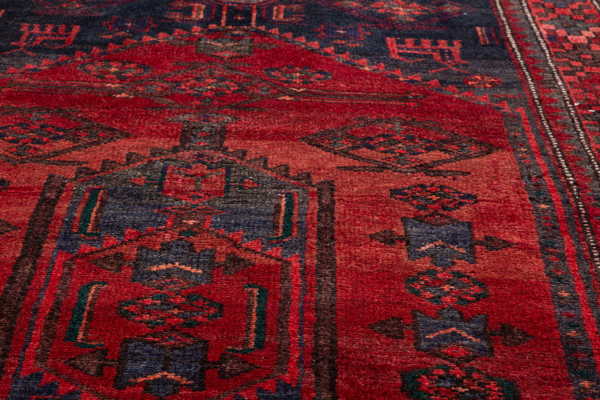 Vintage Faded Red Geometric Medallion Hand-Knotted Area Rug – 6' 5" x 3' 6" (195 x 106 cm)